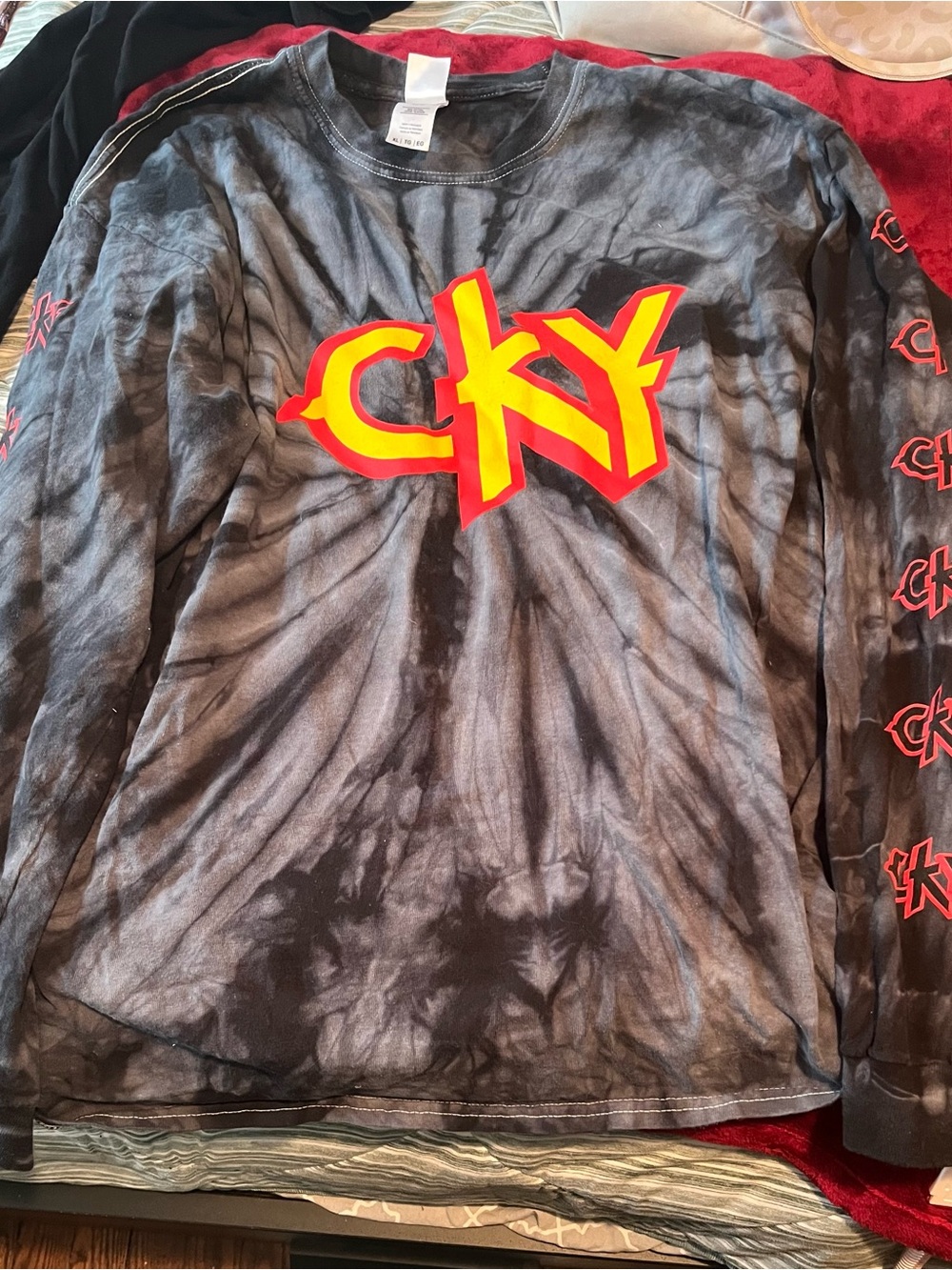 CKY Black Tie-Dye Long Sleeve Tee with Red & Yellow Logo